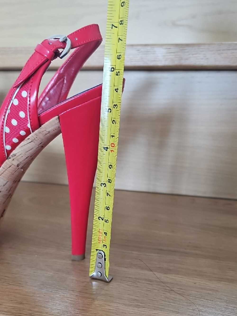 Nine West Red Polka Dot Platform Slingback Heels with Bow - Picture 7 of 8